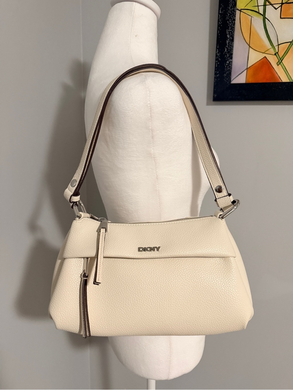 DKNY Cream Pebbled Leather Shoulder Bag